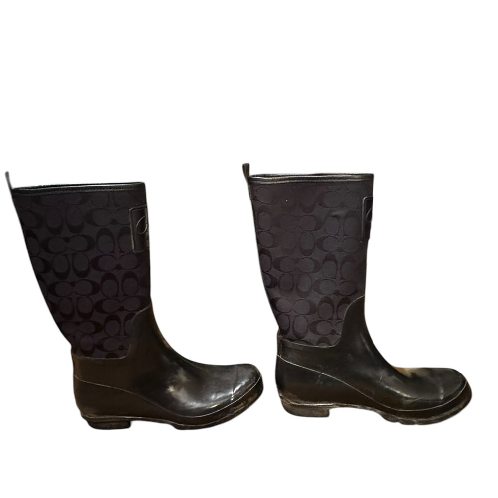 Vintage Coach Black Signature Tall Rain Boots - Classic Style - Picture 5 of 12